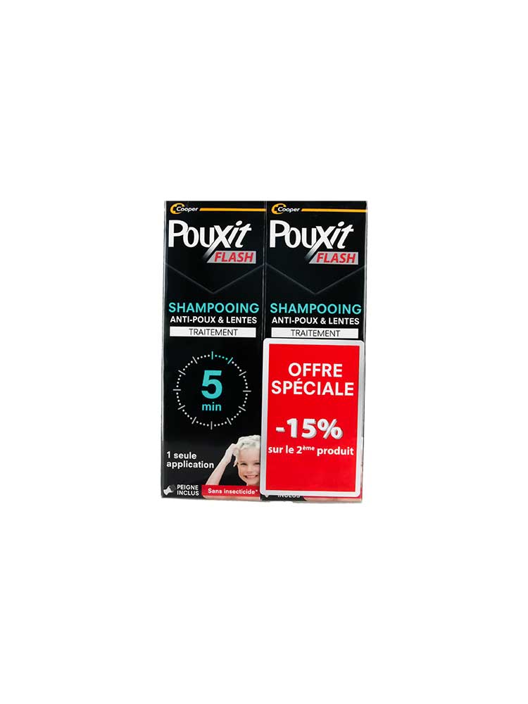 Pouxit Flash Anti-Poux et Lentes Shampoing Traitement 5 Minutes 2 x 100 ml Offre Spéciale